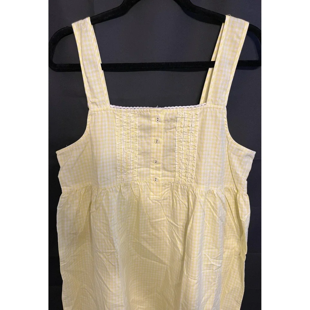 Plume Nightgown Chemise Womens Large Yellow‎ Gingham Cotton Sleeveless Sleepwear